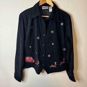 Vintage Bill Blass Christmas Velvet Embroidered shirt jacket womens medium